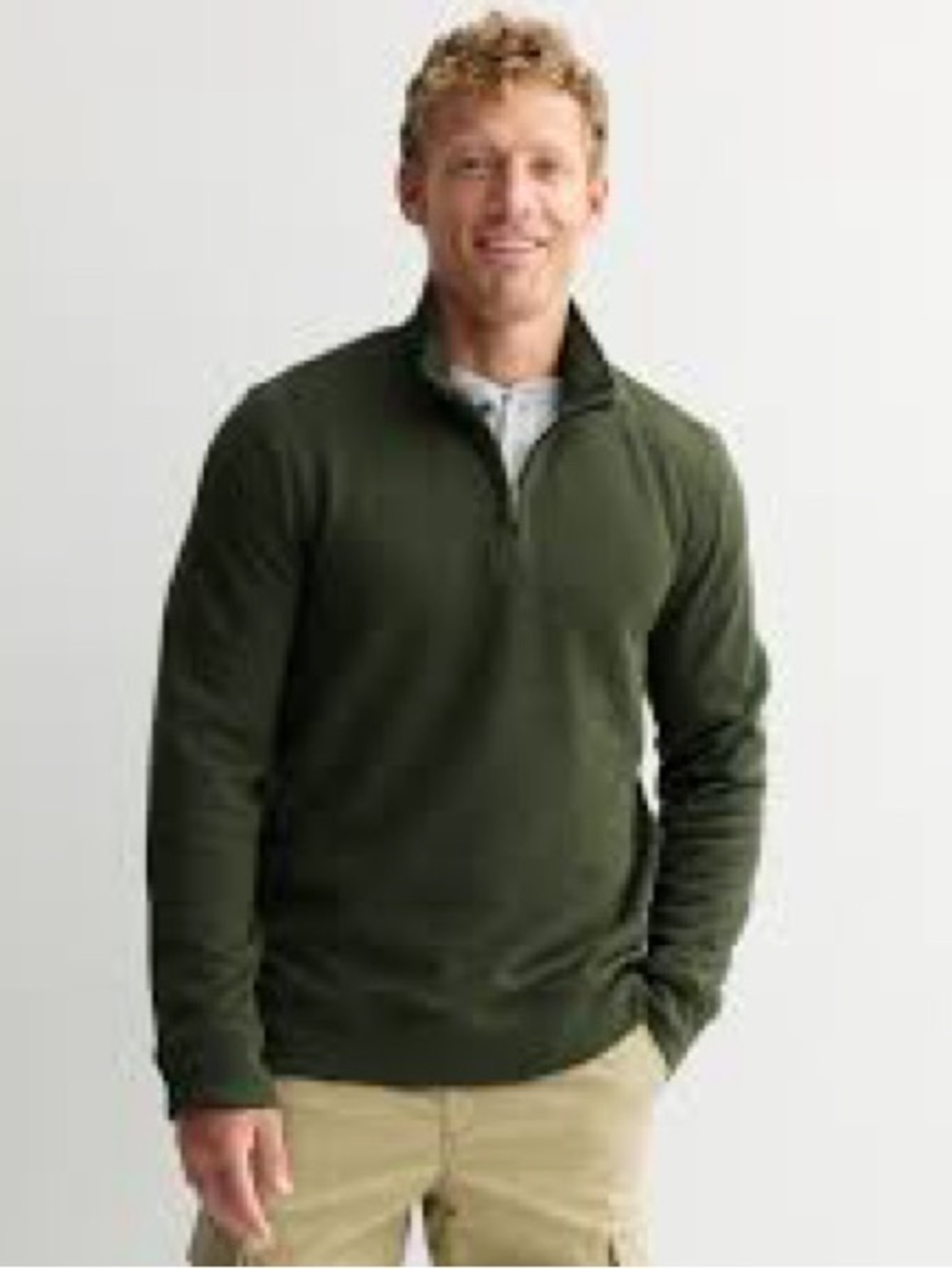 Men's Olive Quarter-Zip Sweater Pullover